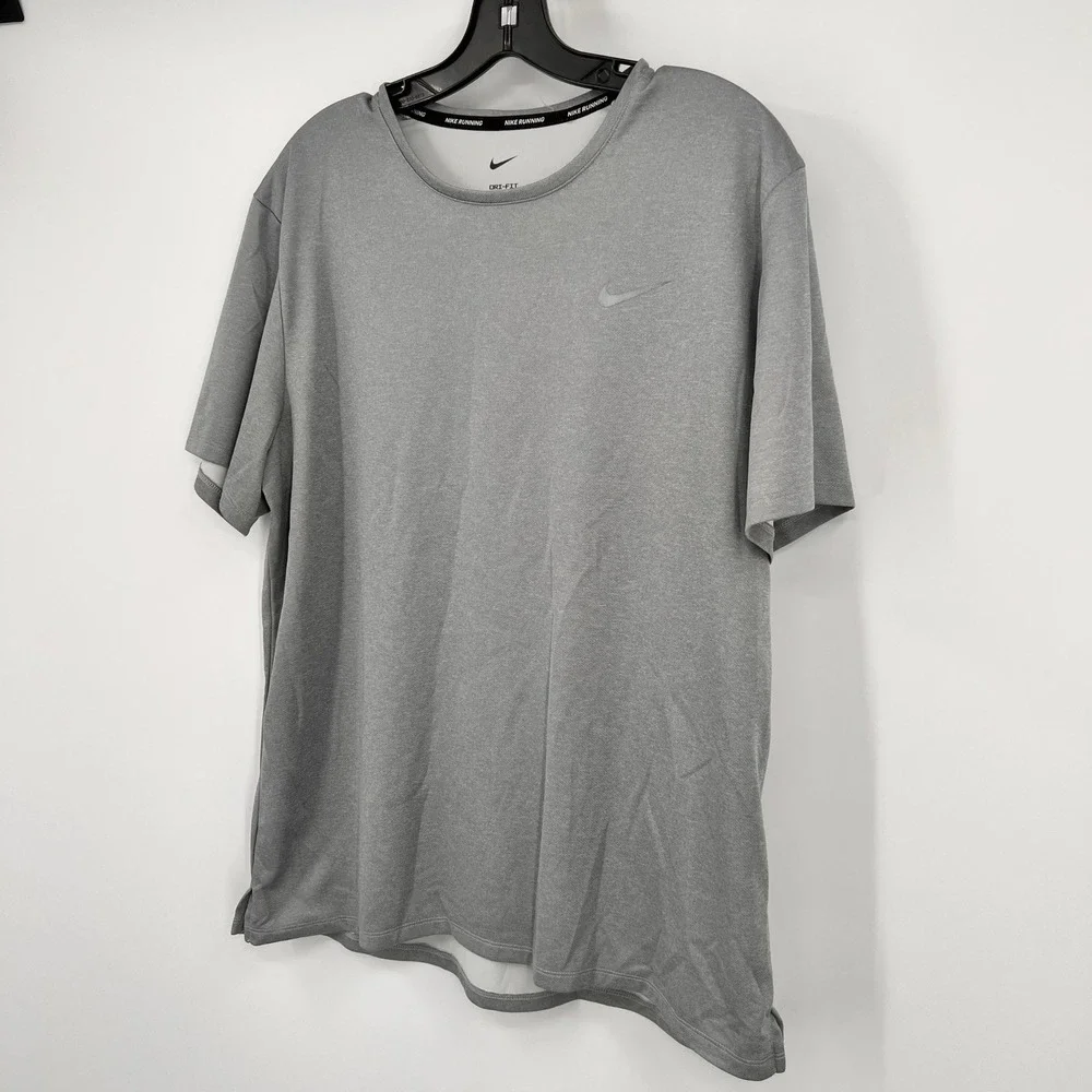Nike Running Dri-FIT Shirt Mens Large Grey Short Sleeve Training Tee DV